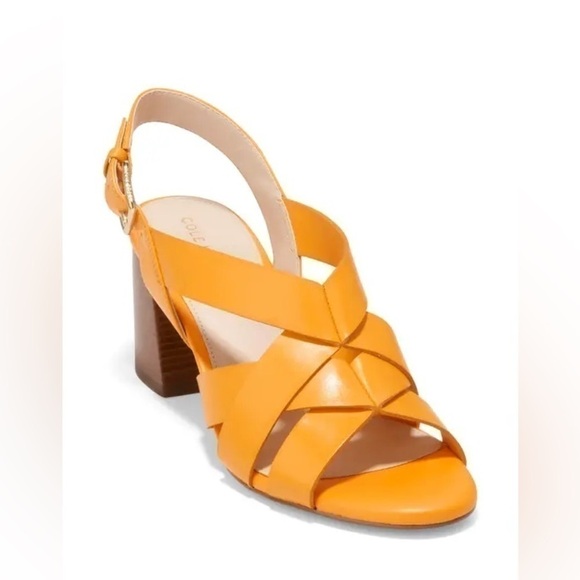 Cole Haan Jamie Block Heel Sandals Orange Leather - Picture 1 of 13